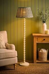 ValueLights Bobbin Floral Printed Pleated Shade Cream Bobble Floor Lamp with Bulb - thumbnail 3