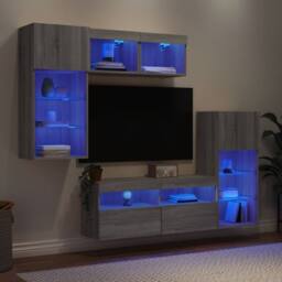 Berkfield Home Versatile 5 Piece TV Wall Units with LED Grey Sonoma Engineered Wood - thumbnail 2