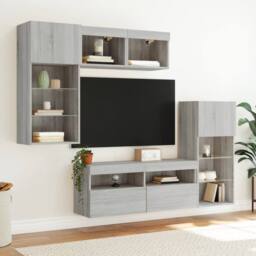 Berkfield Home Versatile 5 Piece TV Wall Units with LED Grey Sonoma Engineered Wood - thumbnail 1
