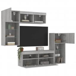 Berkfield Home Versatile 5 Piece TV Wall Units with LED Grey Sonoma Engineered Wood - thumbnail 4