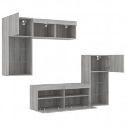 Berkfield Home Versatile 5 Piece TV Wall Units with LED Grey Sonoma Engineered Wood - thumbnail 6