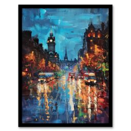 "Artery8 Edinburgh Princes Street Cityscape Painting Framed Art Print in Blue - Size: W12"" x H16""" - thumbnail 1