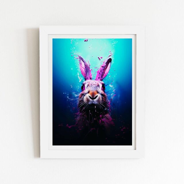 "Warren Reed - Designer Rabbit Face Splashart Framed Art Print in White - Size: W12"" x H16""" - image 1