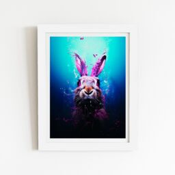 "Warren Reed - Designer Rabbit Face Splashart Framed Art Print in White - Size: W12"" x H16""" - thumbnail 2