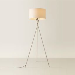 ValueLights Camden Brushed Chrome Tripod Floor Lamp with Drum Lamp Shade & Bulb in Natural - thumbnail 5
