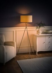 ValueLights Camden Brushed Chrome Tripod Floor Lamp with Drum Lamp Shade & Bulb in Natural - thumbnail 2