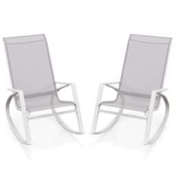 Costway 2 Pieces Patio Rocking Chairs Outdoor Sling Fabric Rockers with Backrest in Grey - thumbnail 1