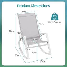 Costway 2 Pieces Patio Rocking Chairs Outdoor Sling Fabric Rockers with Backrest in Grey - thumbnail 2
