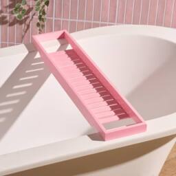 OHS Bamboo Bath Tray Storage Bathtub Rack Caddy in Pink - thumbnail 2