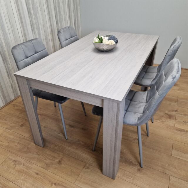 KOSY KOALA Dining Table & 4 Chairs Grey 4 Grey Velvet Chairs Wood Dining Set Furniture in Brown - image 1