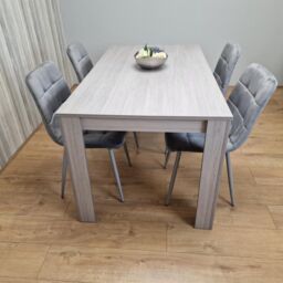 KOSY KOALA Dining Table & 4 Chairs Grey 4 Grey Velvet Chairs Wood Dining Set Furniture in Brown - thumbnail 2