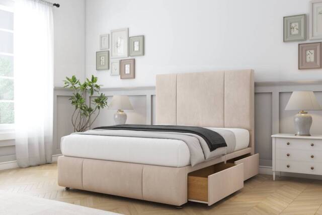 "Sloomy Lisbon Naples Divan Set 2 Drawers-54"" Headboard-Footboard in Light Sand - Size: Double" - image 1