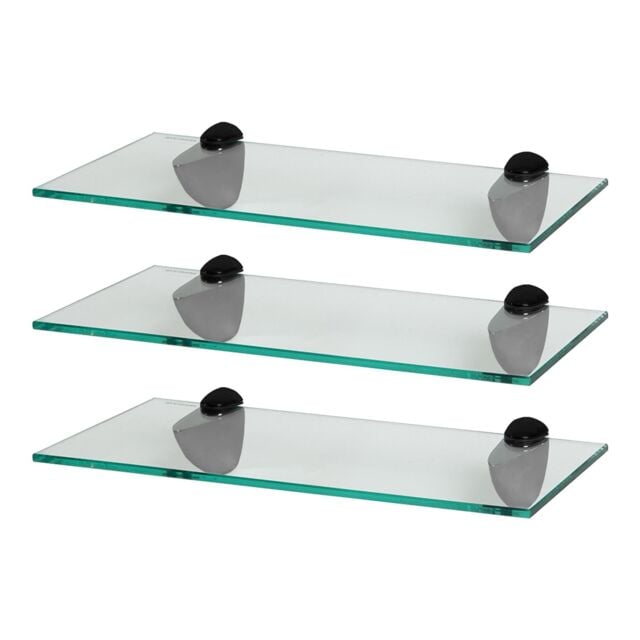 Harbour Housewares 3x Floating Glass Shelves - 40cm - Bathroom Shower Storage Display in Black - image 1