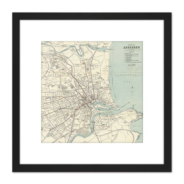 Artery8 Map 1934 Aberdeen City Scotland Plan Chart 8X8 Inch Square Wooden Framed Wall Art Print Picture with Mount in Black - image 1
