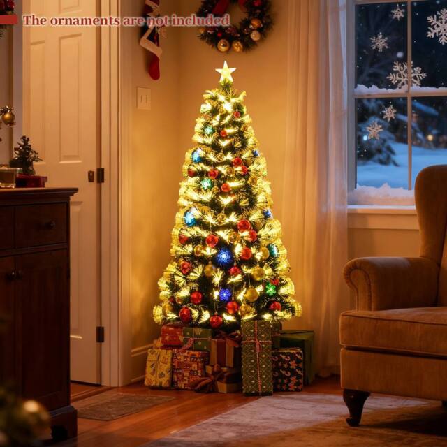 Costway 150 cm Fiber Optic Christmas Tree Artificial Pre-lit Xmas Tree in Green - image 1