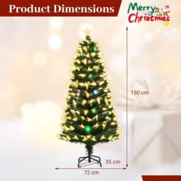 Costway 150 cm Fiber Optic Christmas Tree Artificial Pre-lit Xmas Tree in Green - thumbnail 2