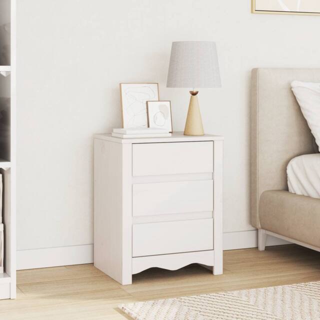 "Berkfield Home Bedside Cabinet ""DRAMMEN"" White 45x35x56 cm Solid Wood Pine - Size: 45 x 35 x 56 cm" - image 1