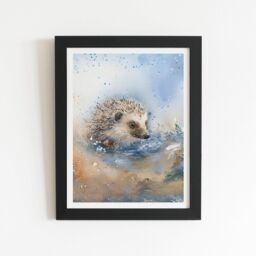 "Warren Reed - Designer Hedgehog Watercolour Framed Art Print in Black - Size: W8"" x H10""" - thumbnail 1