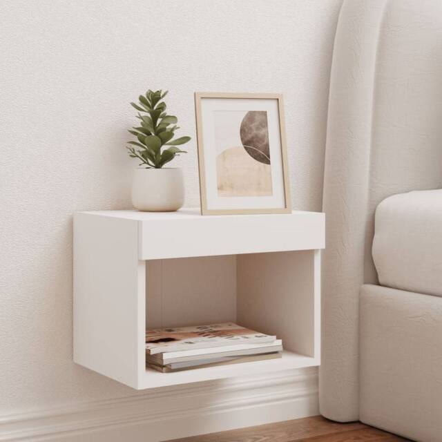 Berkfield Home Decorative Bedside Cabinet with LED Lights Wall-mounted White - image 1