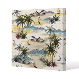 Benjamin Tate Design Palm & Sailboats (Canvas Print) / 61 x 61 x 4cm in Natural - Size: 61 x 61 x 4 cm - thumbnail 1