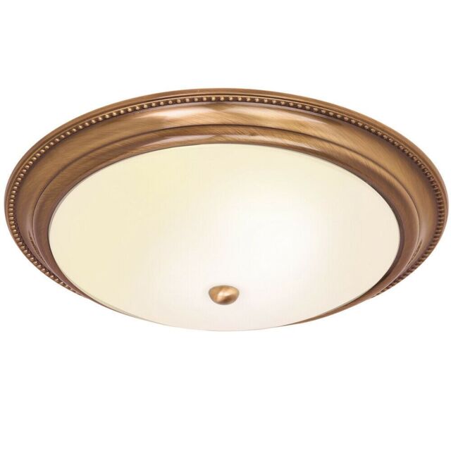 Loops Semi Flush Ceiling Light Brass & Frosted Glass Large Round Dome Traditional Lamp in Clear - image 1