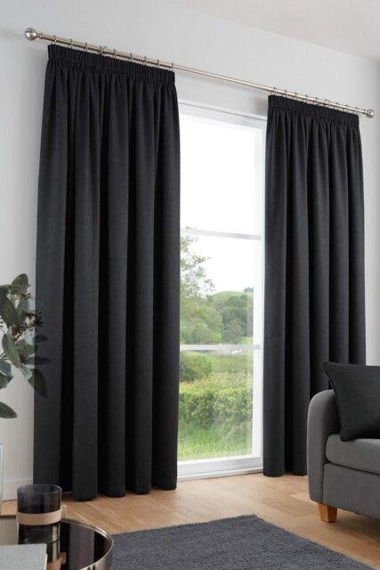 Fusion 'Galaxy' Dim out woven Pair of Pencil Pleat Curtains in Black - Size: 117 cm width x 137 cm drop - image 1