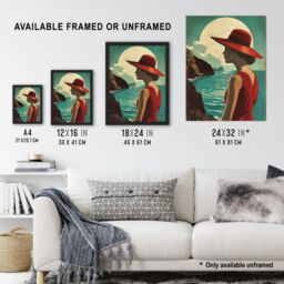 "Artery8 Elegant Woman Italian Coast Travel Vintage Style Wall Art Print in Blue - Size: W24"" x H32""" - thumbnail 3
