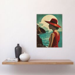 "Artery8 Elegant Woman Italian Coast Travel Vintage Style Wall Art Print in Blue - Size: W24"" x H32""" - thumbnail 4