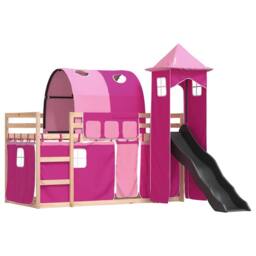 Berkfield Home Elegant Bunk Bed without Mattress with Slide & Curtains Pink 80