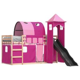 Berkfield Home Elegant Bunk Bed without Mattress with Slide & Curtains Pink 80 - thumbnail 4