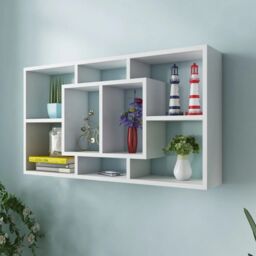 Berkfield Home Floating Wall Display Shelf 8 Compartments White - thumbnail 1