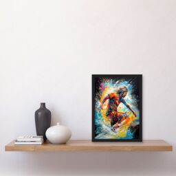 Artery8 Surfer Surfing on Splatter Paint Crashing Waves Artwork Framed Wall Art Print A4 in Black - thumbnail 2