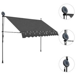 Berkfield Home Manual Retractable Awning with LED 300 cm Anthracite in Black - thumbnail 3