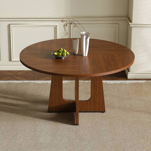 Rolipo 47 Inch Farmhouse Round Dining Table for 4 Wood Grain Circle Table in Walnut - image 1