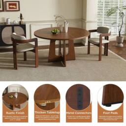 Rolipo 47 Inch Farmhouse Round Dining Table for 4 Wood Grain Circle Table in Walnut - thumbnail 5