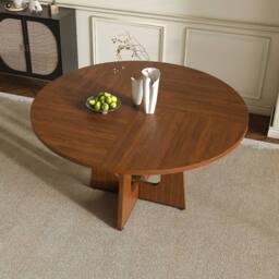 Rolipo 47 Inch Farmhouse Round Dining Table for 4 Wood Grain Circle Table in Walnut - thumbnail 8