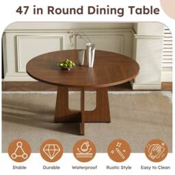 Rolipo 47 Inch Farmhouse Round Dining Table for 4 Wood Grain Circle Table in Walnut - thumbnail 3