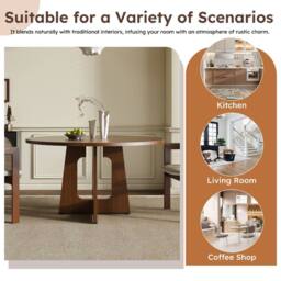 Rolipo 47 Inch Farmhouse Round Dining Table for 4 Wood Grain Circle Table in Walnut - thumbnail 4