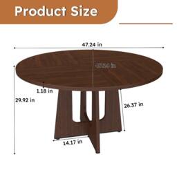 Rolipo 47 Inch Farmhouse Round Dining Table for 4 Wood Grain Circle Table in Walnut - thumbnail 2