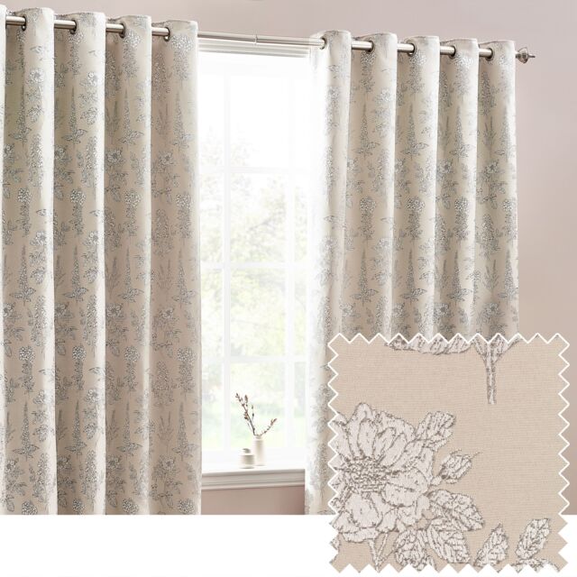 Wylder Nature Sophia Floral Jacquard Room Darkening Eyelet Curtains in Natural - Size: 117 cm width x 137 cm drop - image 1