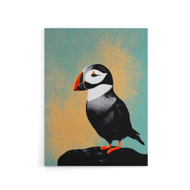 "Artery8 Cute Puffin Bird On Rock Canvas Wall Art Print - Size: W18"" x H24""" - image 1
