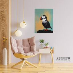 "Artery8 Cute Puffin Bird On Rock Canvas Wall Art Print - Size: W18"" x H24""" - thumbnail 3