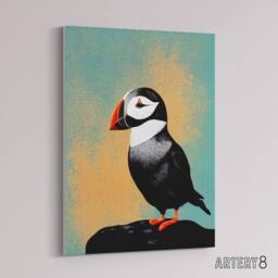 "Artery8 Cute Puffin Bird On Rock Canvas Wall Art Print - Size: W18"" x H24""" - thumbnail 2