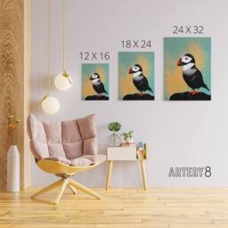 "Artery8 Cute Puffin Bird On Rock Canvas Wall Art Print - Size: W18"" x H24""" - thumbnail 4
