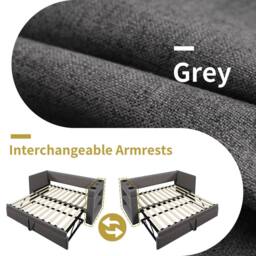 ModernLuxe Upholstered daybed sofa bed with storage & pull-out trundle in Grey - Size: Single - thumbnail 5