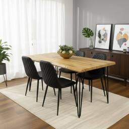 KOSY KOALA Dining Table Set & 4 Faux Leather Chairs Kitchen Dining Furniture in Brown - thumbnail 2