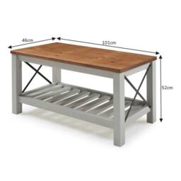 FORGEVIO Cottage Bench Grey Painted Pine Wooden Seat Slatted Storage Shelf - thumbnail 2