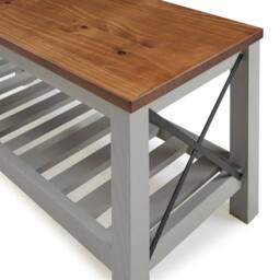 FORGEVIO Cottage Bench Grey Painted Pine Wooden Seat Slatted Storage Shelf - thumbnail 6