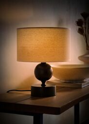 ValueLights Anthony Candlestick Table Lamp with Natural Linen Drum Lamp Shade in Brown - thumbnail 2