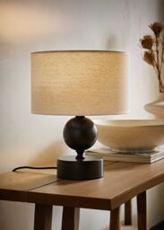 ValueLights Anthony Candlestick Table Lamp with Natural Linen Drum Lamp Shade in Brown